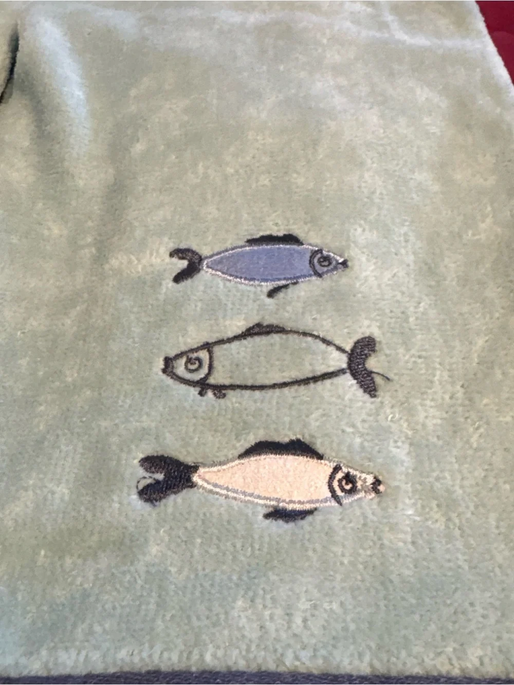 Set of 2 Light Seafoam Green Fish Embroidered Kitchen Towels